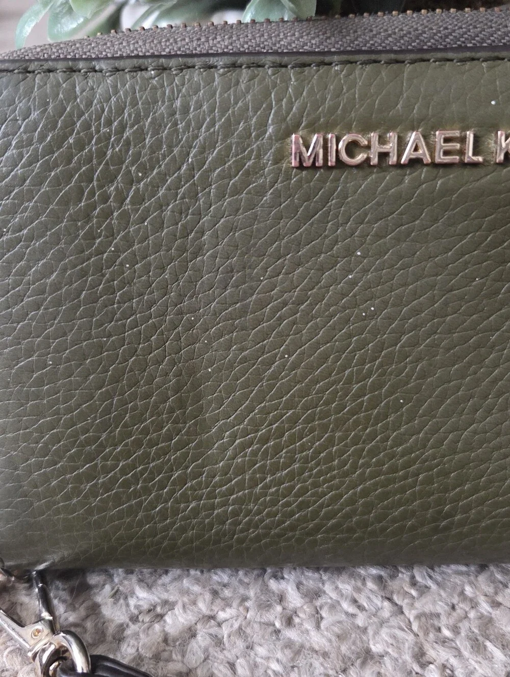 Michael Kors Olive Green Pebbled Leather Wristlet Wallet